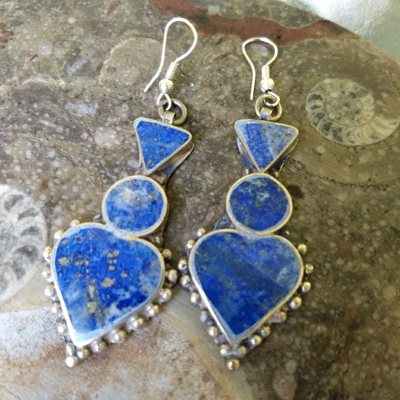 A.F. Silver Design Jewelry - Exotic Lapis Heart Earrings NEW